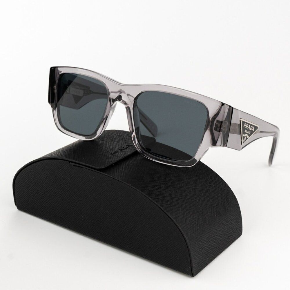 NEW Prada PR10ZSF 16Z70B Transparent Asphalt Dark Grey Square Unisex Sunglasses